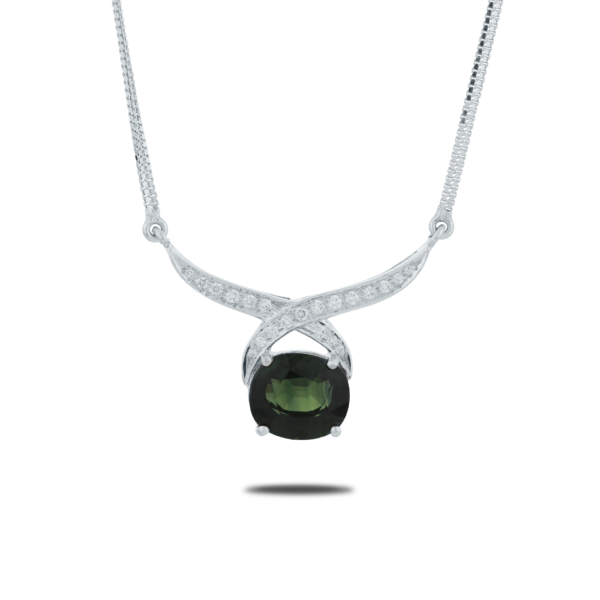 7.04ct Green Sapphire & Diamond 14/18K WG Brilliant Oval Cut Necklace