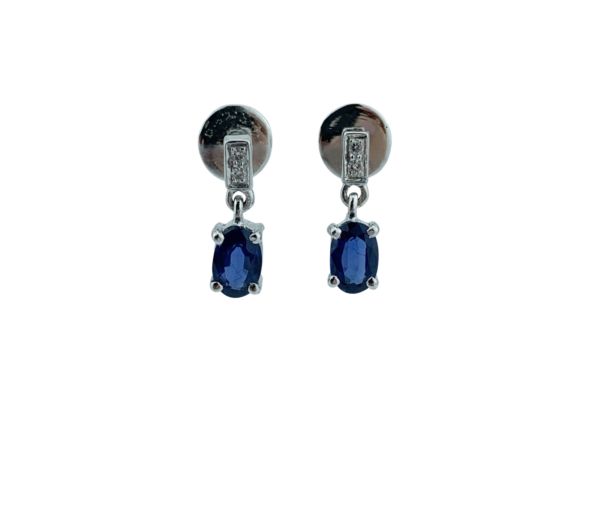 1.09ct Blue Sapphire & Diamond 14K WG Oval Earrings