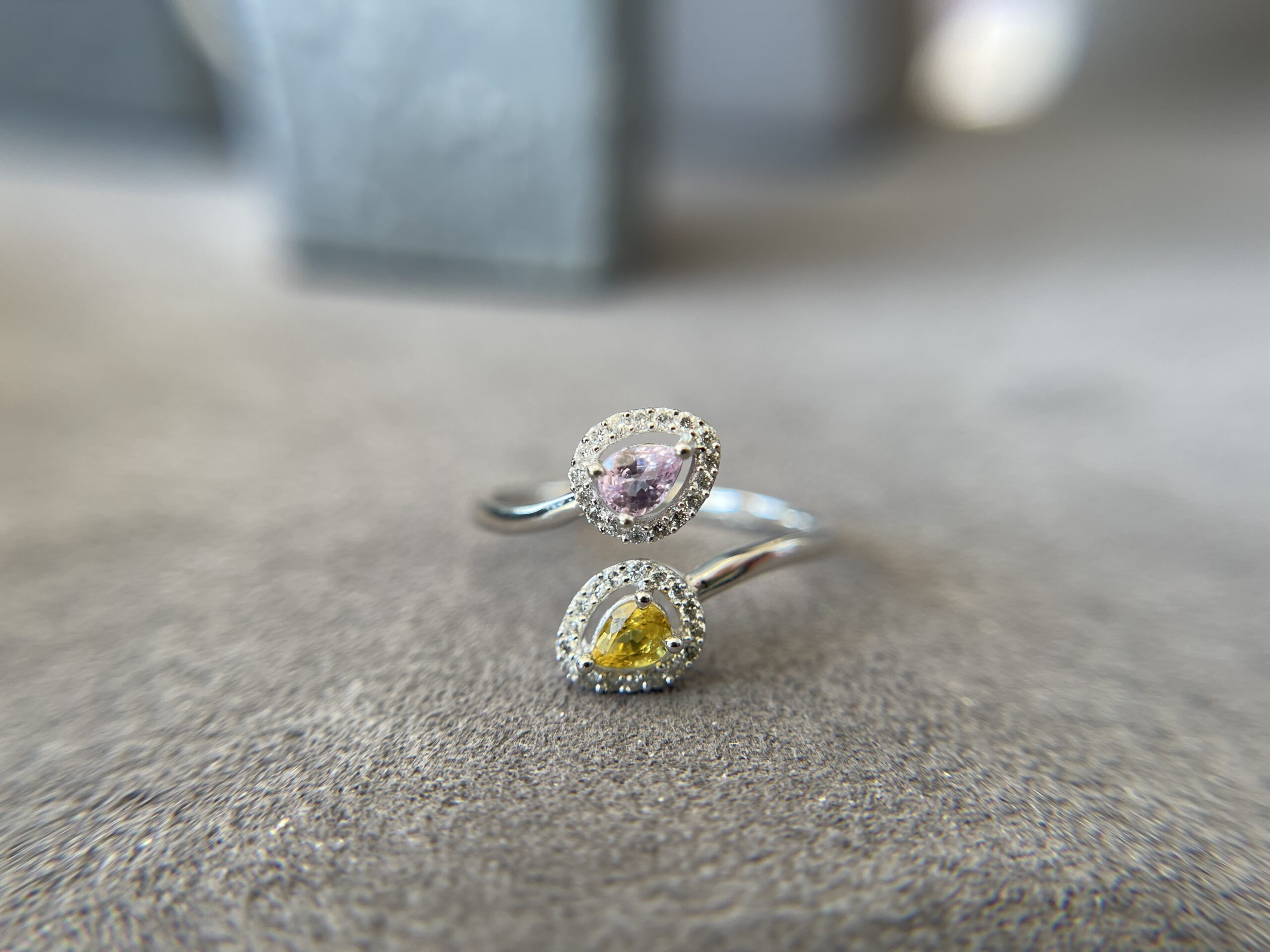 Yellow Sapphire & Diamond Engagement Ring 14K White Gold