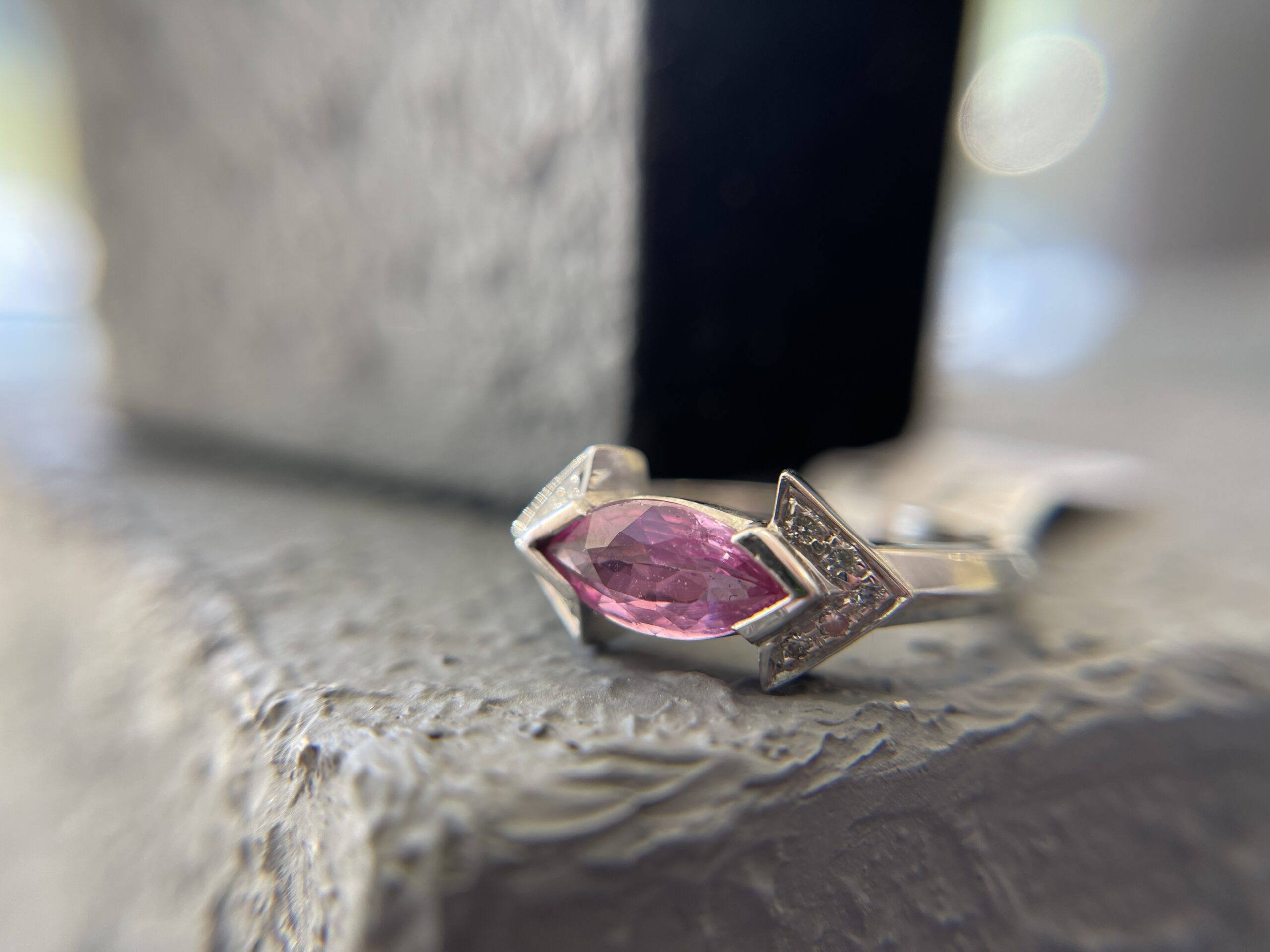 1.05ct Pink Sapphire 14K WG Marquise Bezel Ring