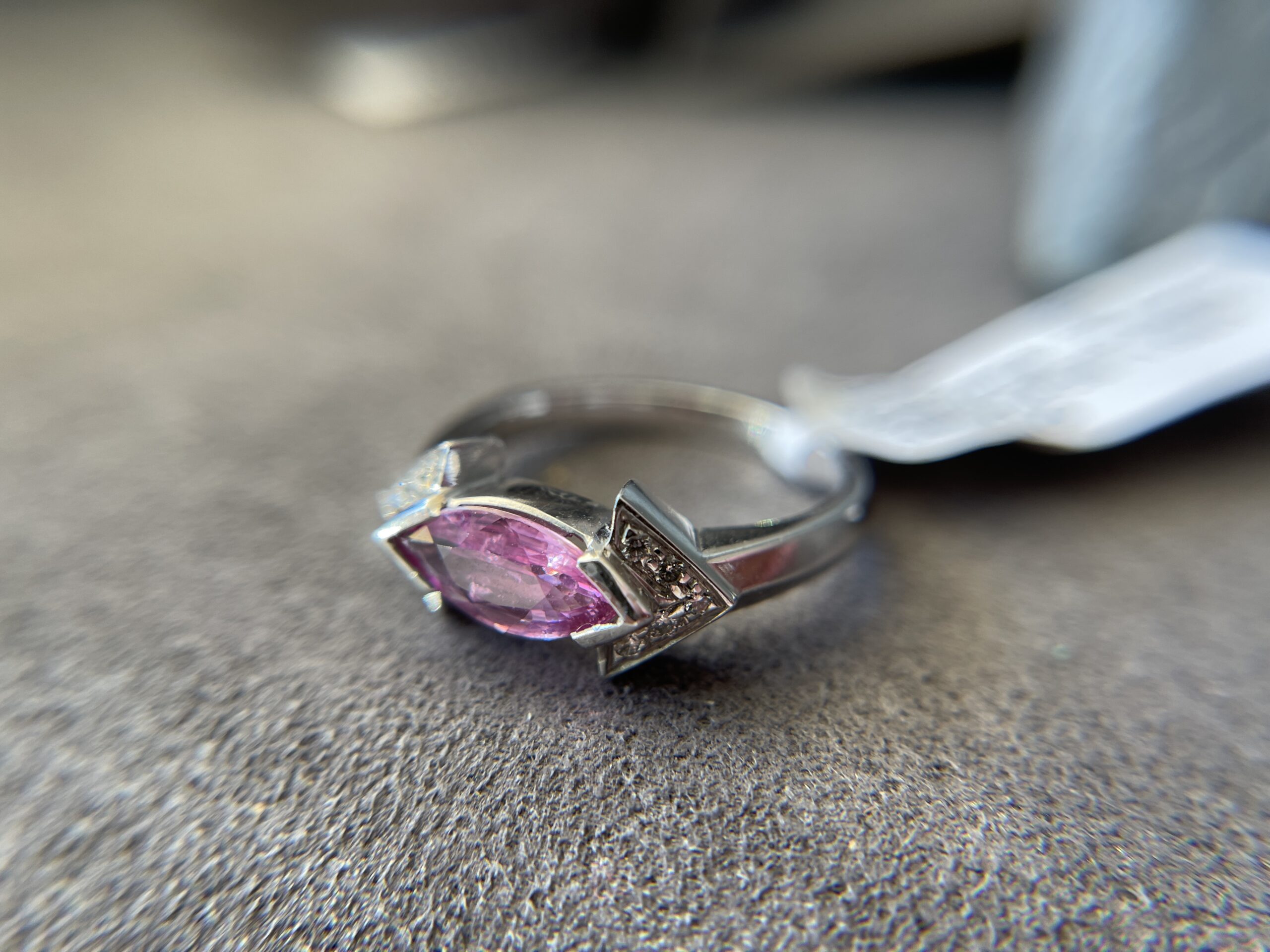 10k White Gold Marquise Pink store Stone Ring