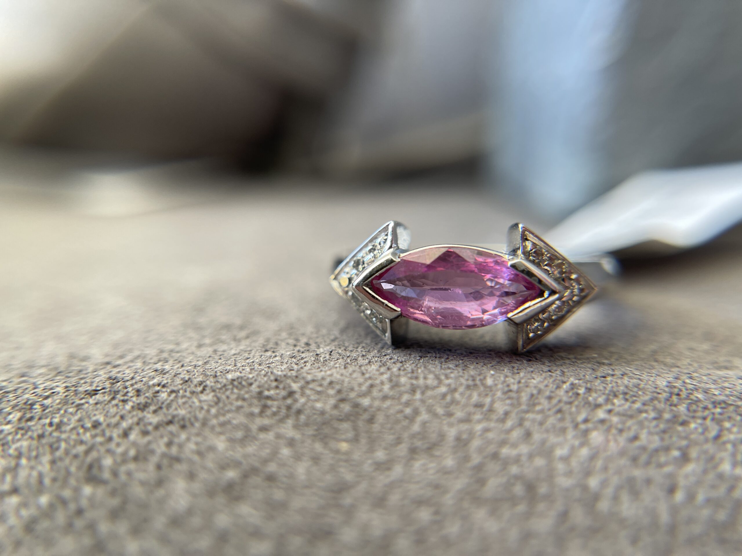 1.05ct Pink Sapphire 14K WG Marquise Bezel Ring